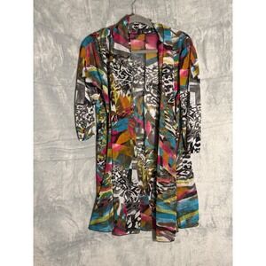 Creation Womens XL Mesh Open Front Cardigan Duster Abstract Animal Print Multi